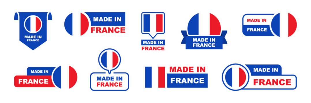 Made in France labeling set. Collection of label made in France. France quality emblem. Vector illustration.