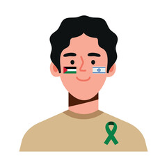 israel and palestine flags painted in man face