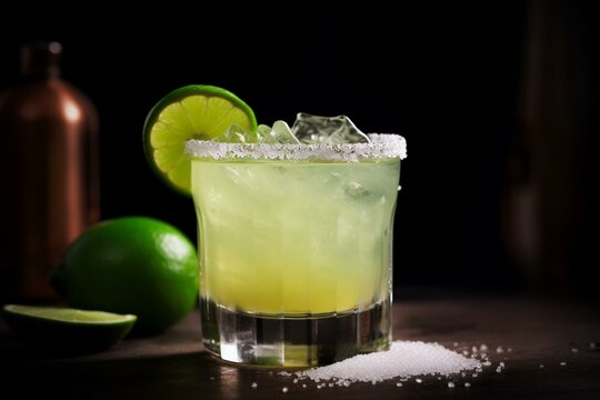 Lime drops into refreshingly splashing margarita. Generative AI