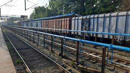 goods train on a railroad