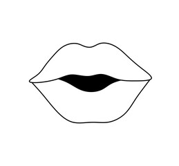 Vector isolated one single woman girl lips mouth kiss smile simple colorless black and white contour line easy drawing