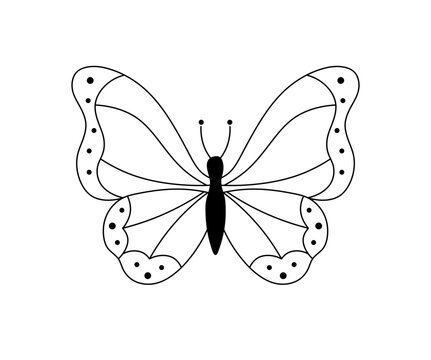 Vector isolated one single simple symmetrical butterfly front view wings colorless black and white contour line easy drawing