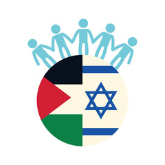 palestine and israel flags with people silhouette - obrazy, fototapety, plakaty