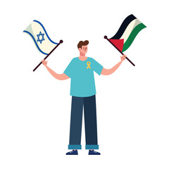 palestine and israel flags with man waving