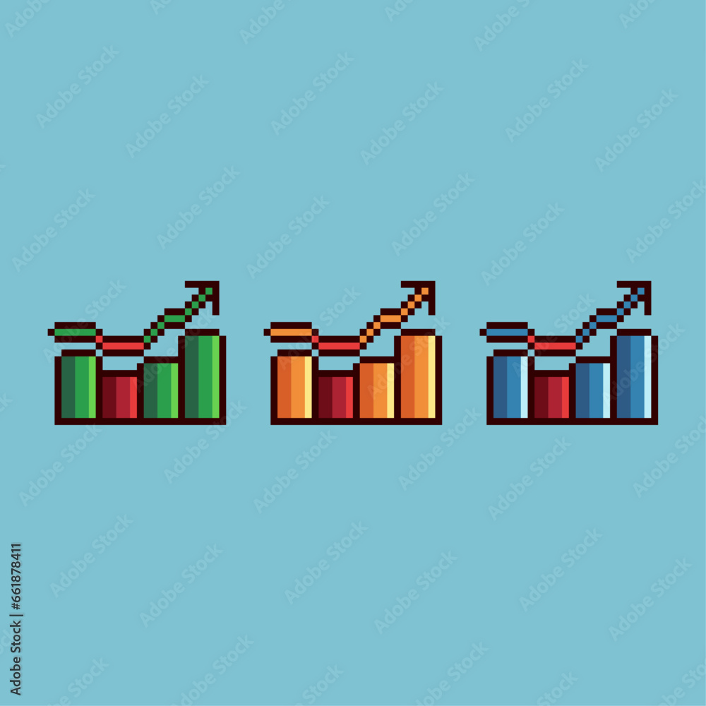 Fototapete pixel art sets of graph business with variation color item asset. simple bits of graph on pixelated 