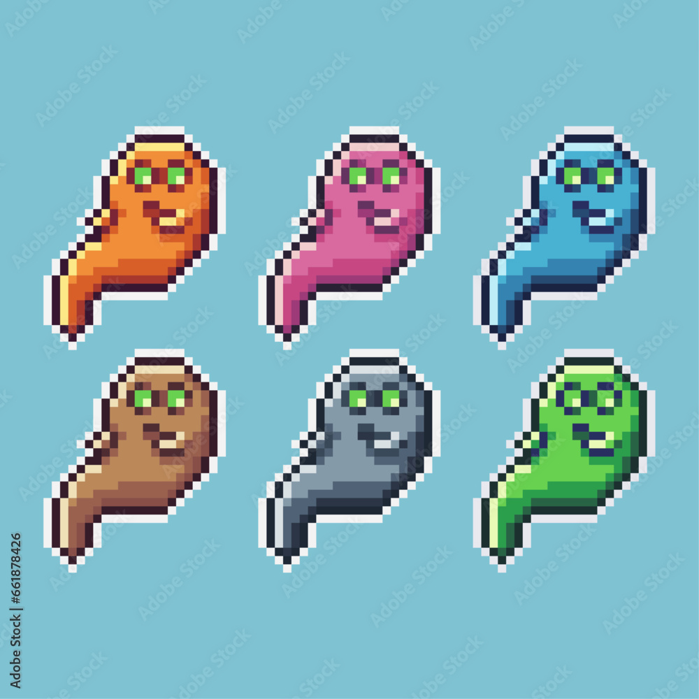 Poster pixel art sets of ghost halloween with variation color item asset. simple bits of ghost evil on pixe
