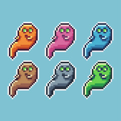 Fototapeta premium Pixel art sets of ghost halloween with variation color item asset. Simple bits of ghost evil on pixelated style. 8bits perfect for game asset or design asset element for your game design asset.