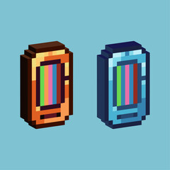 Isometric Pixel art 3d of gold handphone for items asset. Golden handphone on pixelated style.8bits perfect for game asset or design asset element for your game design asset.