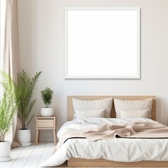 bedroom interior mockup template clean and clear room with blank poster frame on headboard bedroom interior decoration background