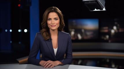Television anchorwoman at TV studio