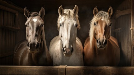 Three horses in the stable box