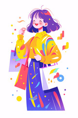 Illustration of girls shopping and consumption during Double Eleven E-commerce Shopping Festival