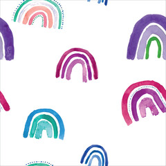 A seamless vector pattern of hand drawn rainbow illustrations