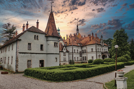Hunting castle of Count Shenborn in Carpaty Village Chinadiyevo. Zakarpattja Transcarpathion Region, Ukraine