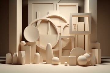 3D image with empty space and artistic shapes. Generative AI
