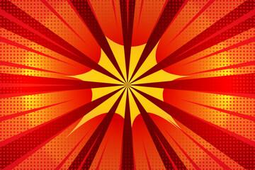 pop art comic book retro red and yellow background. dot pattern and gradient vintage effects. 