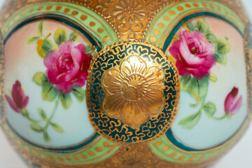 Close Up Gold Gilt & Hand Painted Roses Japanese Nippon Fine China 
