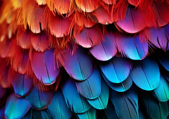 Naklejka premium Feather texture in blue, yellow and magenta gradient AI Generated