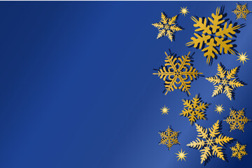 Christmas background. Luxury deep blue with golden shinny snowflakes. Vector illustration.