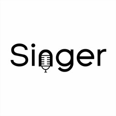 Singer word design with microphone illustration on letter N.