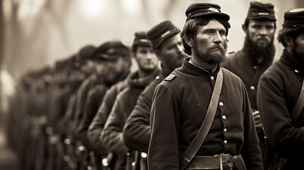 American civil war soldiers on the march.  - obrazy, fototapety, plakaty
