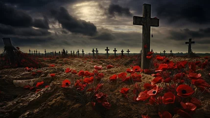 Foto op Plexiglas Photos of a world war one battlefield with poppies under dark skies.  © Jeff Whyte