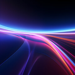 Colorful, playful neon light streams in blue, pink, red and orange on black background