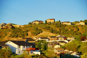 Landscape of house and mountain in city Pocatello in the state of Idaho