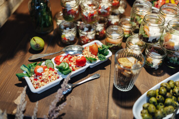 Delicious buffet at a garden party wedding reception