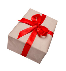 Gift box with red ribbon isolated on white background