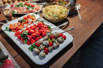 Delicious buffet at a garden party wedding reception