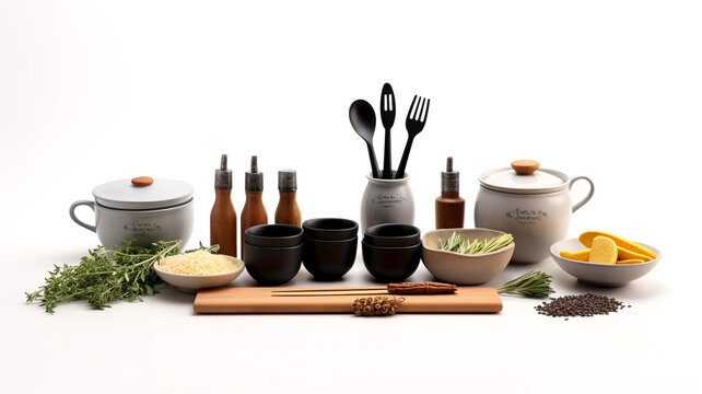 Discover culinary essentials, featuring cooking utensils, ingredients, and herbs—a showcase of culinary artistry, kitchen gadgets, and creative culinary mastery.