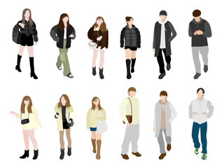 Obraz premium 冬の街角にいる若者たちの一覧