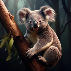 Fototapeta premium A koala bear standing on its hind legs. Funny koala isolated on a white background Study Learning Education Children School Books Homework Classroom Reading Writing