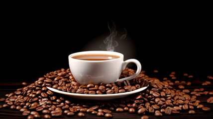 This close-up image features a coffee cup filled with freshly brewed coffee, perfect for promoting morning beverages.