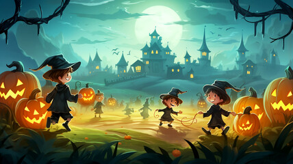 Join in the Halloween fun with playful kids enjoying playtime at a festive pumpkin patch, filled with laughter.
