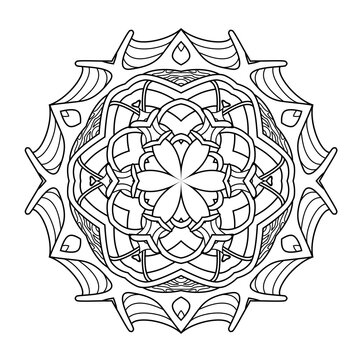 Abstract circular pattern with many details and geometry elements in form of mandala. Vector illustration for coloring book, henna, mehndi, decoration, fabric, wall interior, cloth