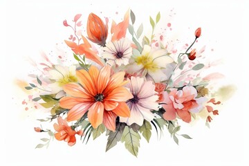 Illustration of flowers in a watercolor style. Generative AI