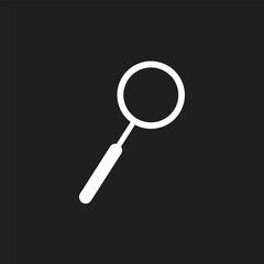 Flat magnifying glass icon on black background.