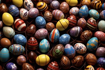 Fototapeta na wymiar Many chocolate Easter eggs. Generative AI