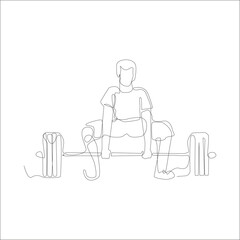 Men Para Powerlifting continuous line illustration. Weight lifting sports by disabled athlete, Vector, illustration.