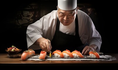 AI cuoco che compone un piatto di sushi 