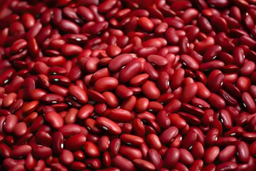 Close up of seeds in natural light. Heap of raw red kidney beans. Colorful organic food background