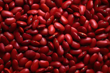 Close up of seeds in natural light. Heap of raw red kidney beans. Colorful organic food background