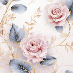 Elegant watercolor rose pattern, for fabric, silk, printing.