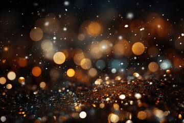 golden glitter vintage lights background. gold and black. de-focused. Brown Glitter Background for Christmas or Special Occasion. 