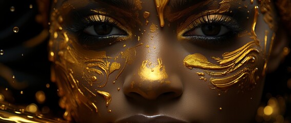 A beautiful black woman in gold makeup