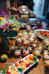 Delicious buffet at a garden party wedding reception