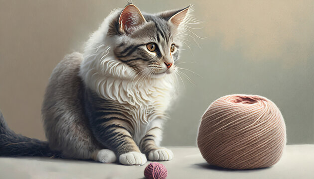 cat playing with yarn, photography concept