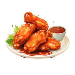 Watercolor Buffalo Wings on Transparent Background - Spicy Hot Wings Illustration